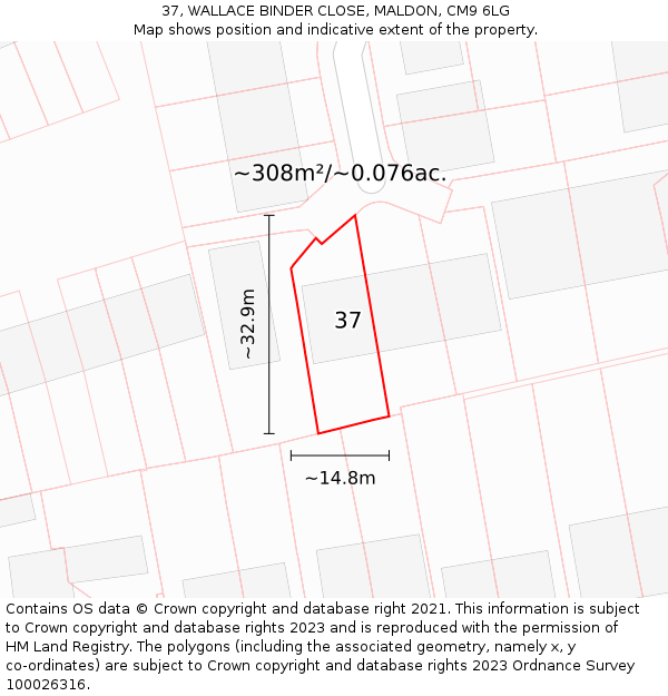37, WALLACE BINDER CLOSE, MALDON, CM9 6LG: Plot and title map