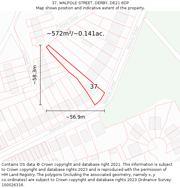 37, WALPOLE STREET, DERBY, DE21 6DP: Plot and title map