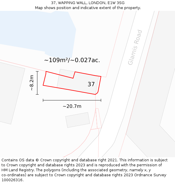 37, WAPPING WALL, LONDON, E1W 3SG: Plot and title map