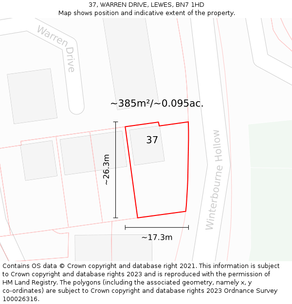 37, WARREN DRIVE, LEWES, BN7 1HD: Plot and title map