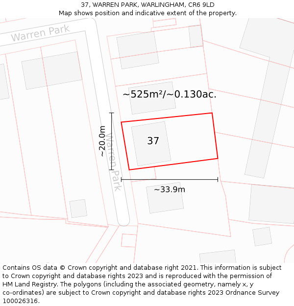 37, WARREN PARK, WARLINGHAM, CR6 9LD: Plot and title map