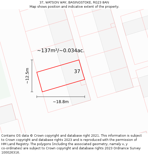 37, WATSON WAY, BASINGSTOKE, RG23 8AN: Plot and title map