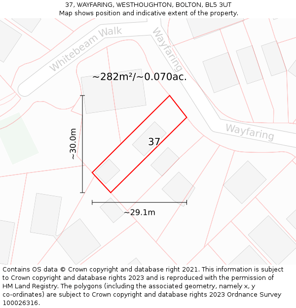 37, WAYFARING, WESTHOUGHTON, BOLTON, BL5 3UT: Plot and title map