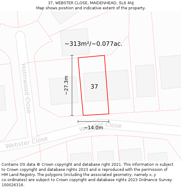 37, WEBSTER CLOSE, MAIDENHEAD, SL6 4NJ: Plot and title map