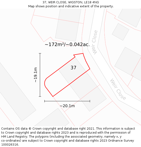 37, WEIR CLOSE, WIGSTON, LE18 4NG: Plot and title map