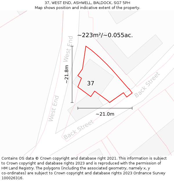 37, WEST END, ASHWELL, BALDOCK, SG7 5PH: Plot and title map