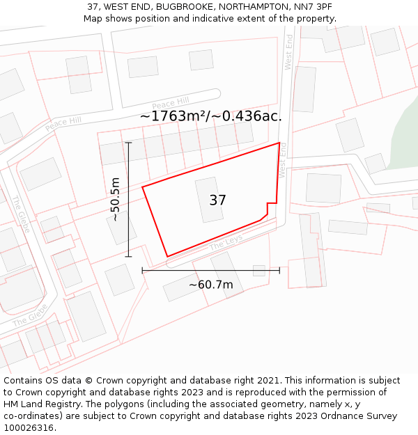 37, WEST END, BUGBROOKE, NORTHAMPTON, NN7 3PF: Plot and title map