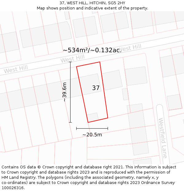 37, WEST HILL, HITCHIN, SG5 2HY: Plot and title map
