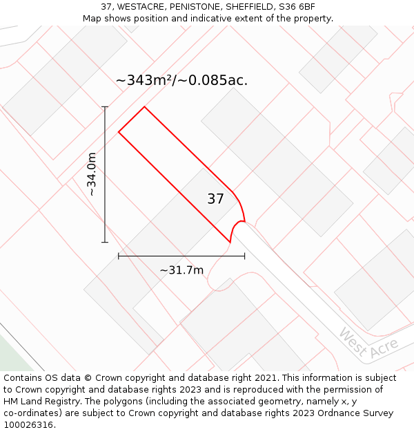37, WESTACRE, PENISTONE, SHEFFIELD, S36 6BF: Plot and title map