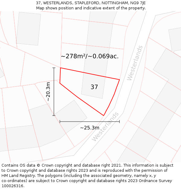 37, WESTERLANDS, STAPLEFORD, NOTTINGHAM, NG9 7JE: Plot and title map