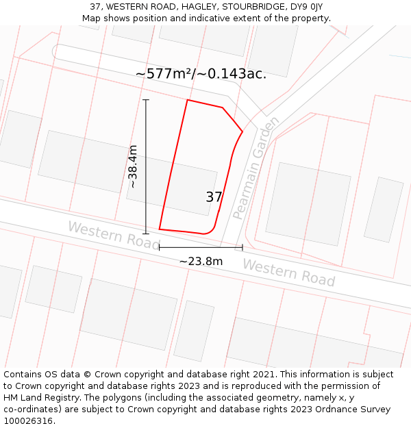 37, WESTERN ROAD, HAGLEY, STOURBRIDGE, DY9 0JY: Plot and title map