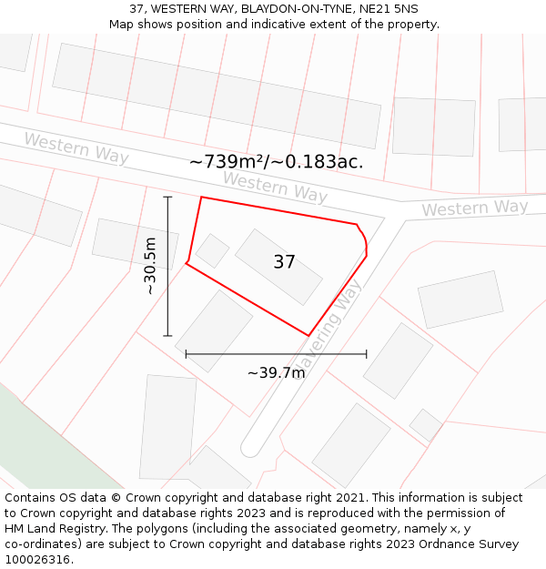 37, WESTERN WAY, BLAYDON-ON-TYNE, NE21 5NS: Plot and title map