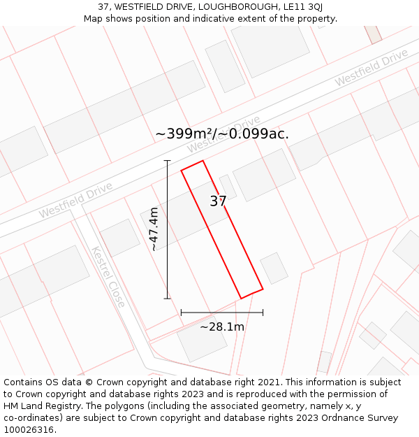 37, WESTFIELD DRIVE, LOUGHBOROUGH, LE11 3QJ: Plot and title map
