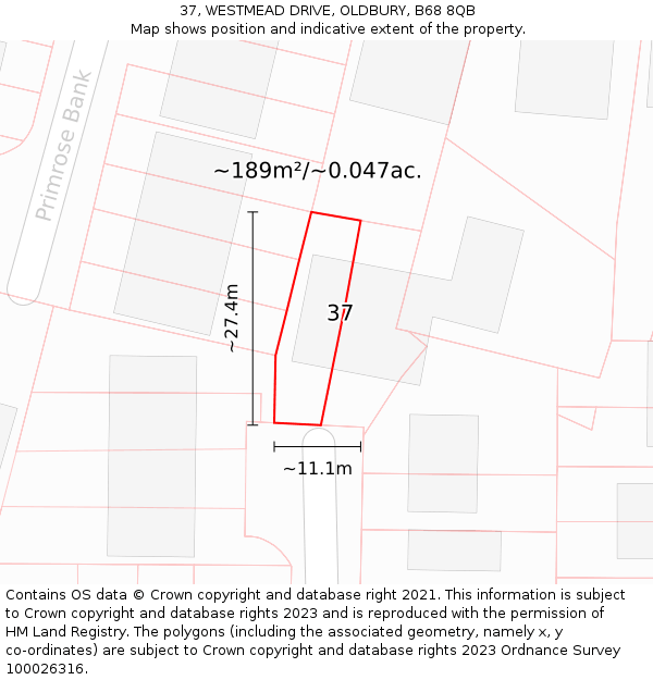 37, WESTMEAD DRIVE, OLDBURY, B68 8QB: Plot and title map
