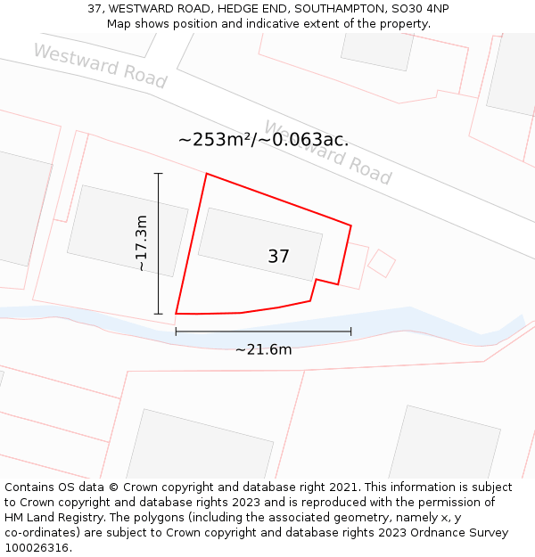 37, WESTWARD ROAD, HEDGE END, SOUTHAMPTON, SO30 4NP: Plot and title map