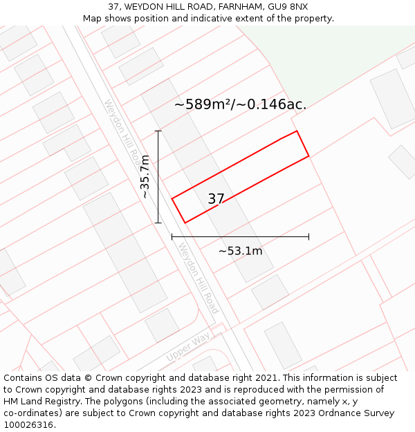 37, WEYDON HILL ROAD, FARNHAM, GU9 8NX: Plot and title map