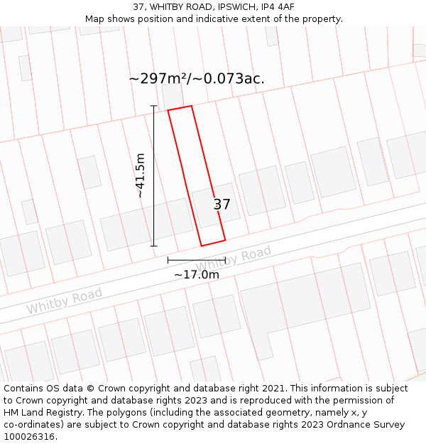 37, WHITBY ROAD, IPSWICH, IP4 4AF: Plot and title map