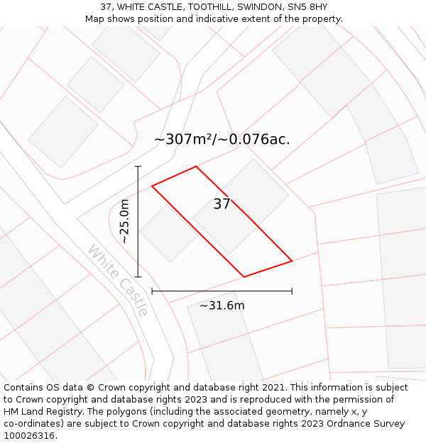37, WHITE CASTLE, TOOTHILL, SWINDON, SN5 8HY: Plot and title map