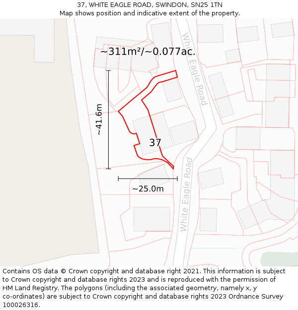 37, WHITE EAGLE ROAD, SWINDON, SN25 1TN: Plot and title map