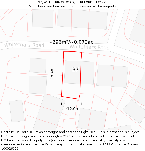 37, WHITEFRIARS ROAD, HEREFORD, HR2 7XE: Plot and title map