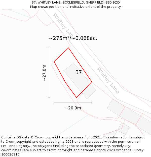37, WHITLEY LANE, ECCLESFIELD, SHEFFIELD, S35 9ZD: Plot and title map