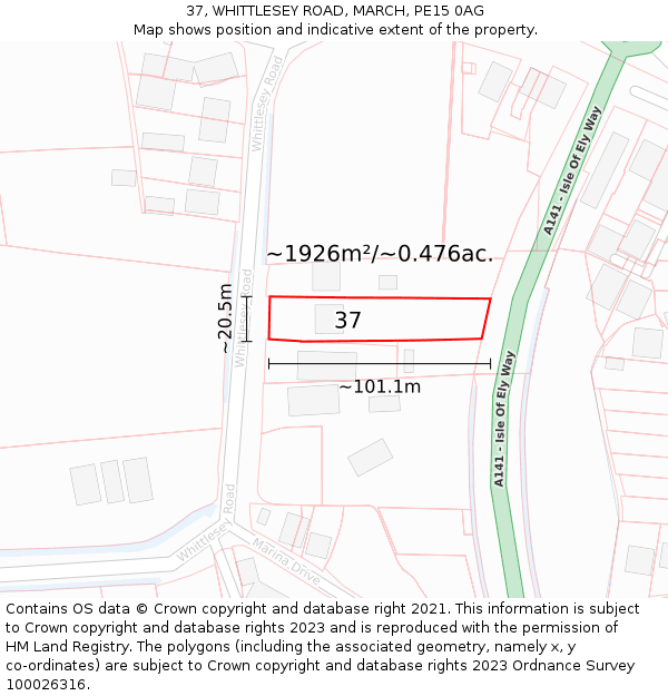 37, WHITTLESEY ROAD, MARCH, PE15 0AG: Plot and title map