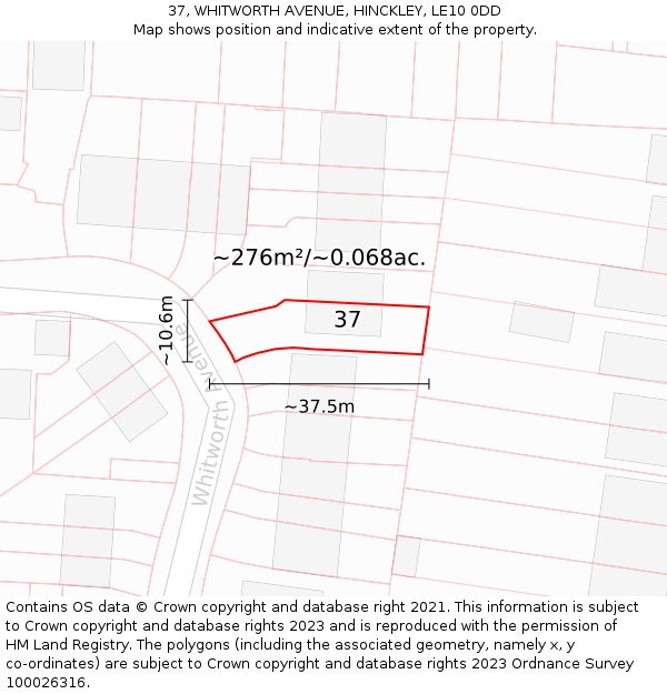 37, WHITWORTH AVENUE, HINCKLEY, LE10 0DD: Plot and title map