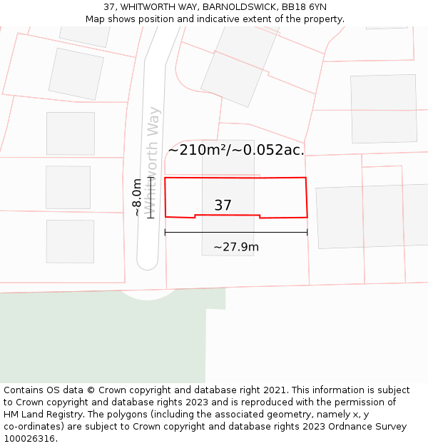 37, WHITWORTH WAY, BARNOLDSWICK, BB18 6YN: Plot and title map