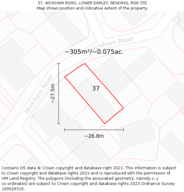 37, WICKHAM ROAD, LOWER EARLEY, READING, RG6 3TE: Plot and title map