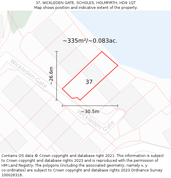 37, WICKLEDEN GATE, SCHOLES, HOLMFIRTH, HD9 1QT: Plot and title map