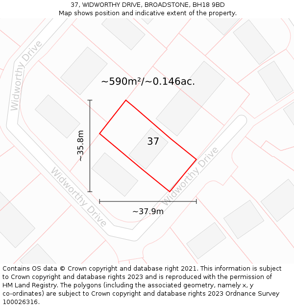 37, WIDWORTHY DRIVE, BROADSTONE, BH18 9BD: Plot and title map