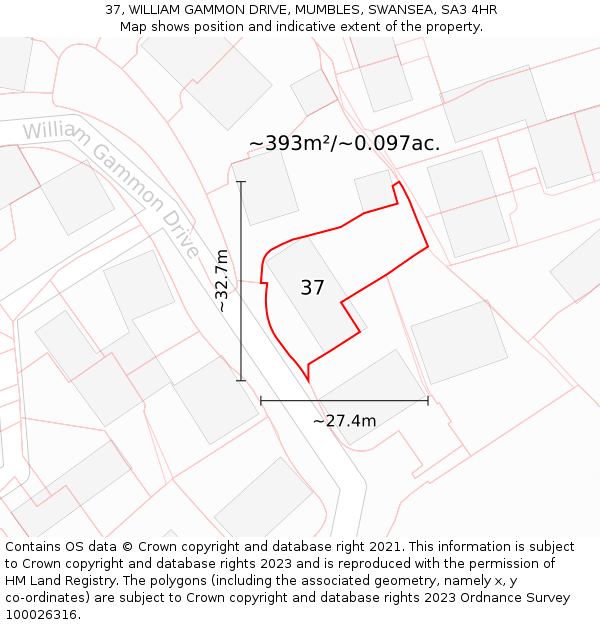 37, WILLIAM GAMMON DRIVE, MUMBLES, SWANSEA, SA3 4HR: Plot and title map