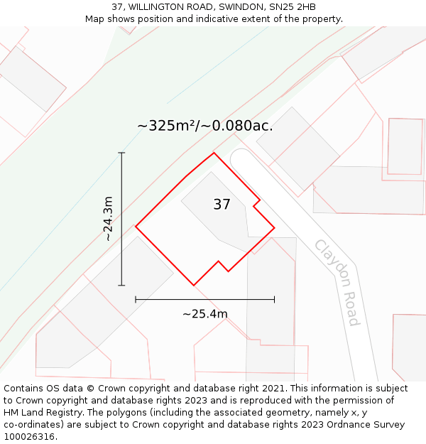 37, WILLINGTON ROAD, SWINDON, SN25 2HB: Plot and title map