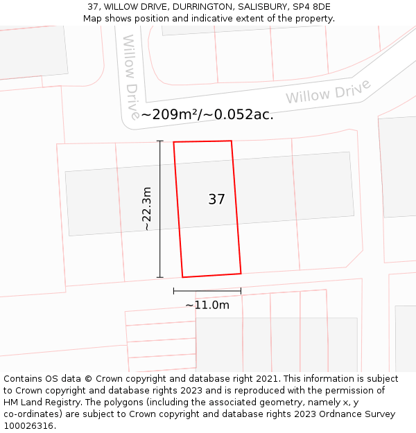 37, WILLOW DRIVE, DURRINGTON, SALISBURY, SP4 8DE: Plot and title map