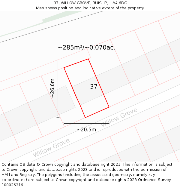37, WILLOW GROVE, RUISLIP, HA4 6DG: Plot and title map