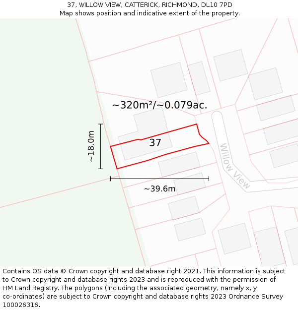 37, WILLOW VIEW, CATTERICK, RICHMOND, DL10 7PD: Plot and title map