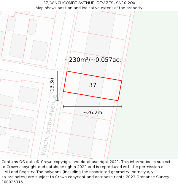 37, WINCHCOMBE AVENUE, DEVIZES, SN10 2QX: Plot and title map