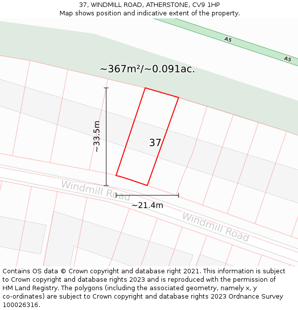 37, WINDMILL ROAD, ATHERSTONE, CV9 1HP: Plot and title map