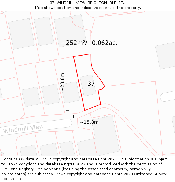37, WINDMILL VIEW, BRIGHTON, BN1 8TU: Plot and title map
