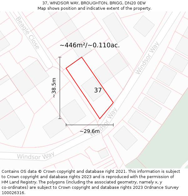 37, WINDSOR WAY, BROUGHTON, BRIGG, DN20 0EW: Plot and title map