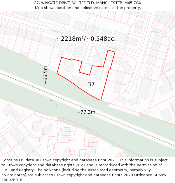 37, WINGATE DRIVE, WHITEFIELD, MANCHESTER, M45 7GX: Plot and title map