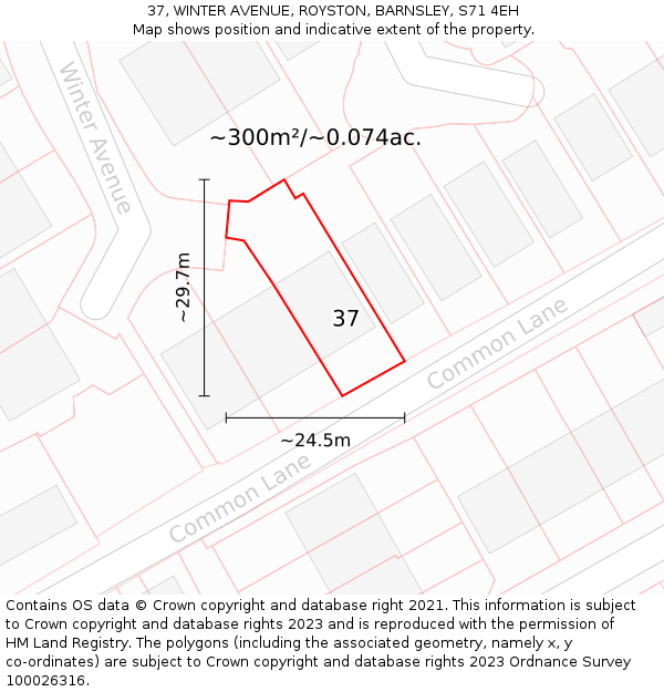 37, WINTER AVENUE, ROYSTON, BARNSLEY, S71 4EH: Plot and title map