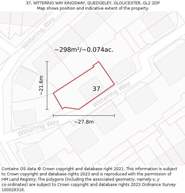 37, WITTERING WAY KINGSWAY, QUEDGELEY, GLOUCESTER, GL2 2DP: Plot and title map