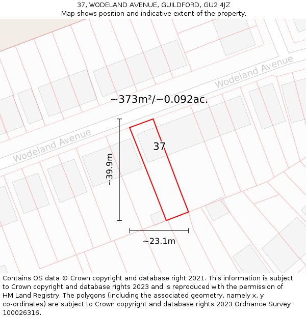 37, WODELAND AVENUE, GUILDFORD, GU2 4JZ: Plot and title map