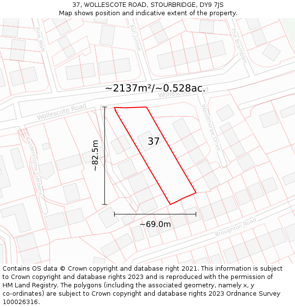 37, WOLLESCOTE ROAD, STOURBRIDGE, DY9 7JS: Plot and title map