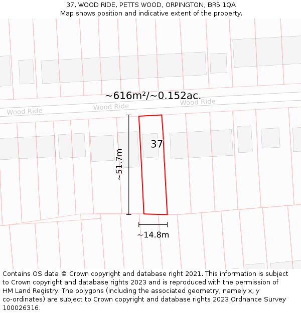 37, WOOD RIDE, PETTS WOOD, ORPINGTON, BR5 1QA: Plot and title map