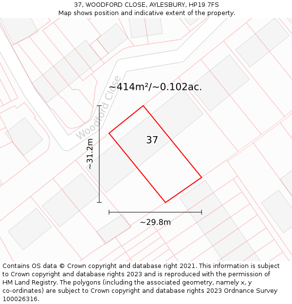 37, WOODFORD CLOSE, AYLESBURY, HP19 7FS: Plot and title map