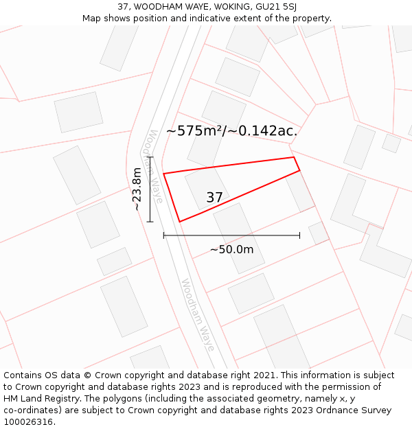 37, WOODHAM WAYE, WOKING, GU21 5SJ: Plot and title map