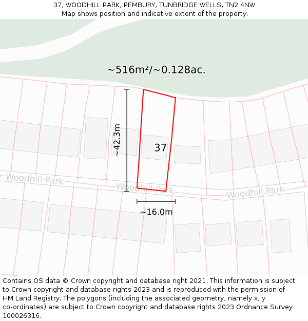 37, WOODHILL PARK, PEMBURY, TUNBRIDGE WELLS, TN2 4NW: Plot and title map