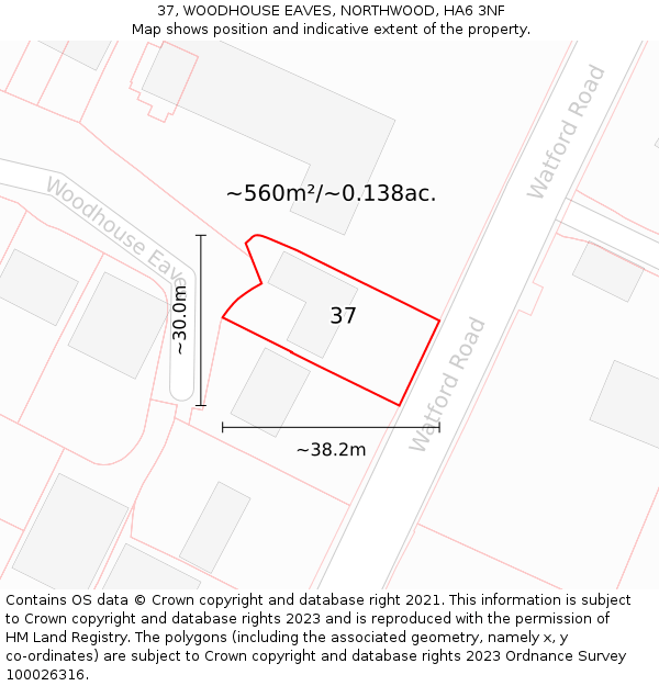 37, WOODHOUSE EAVES, NORTHWOOD, HA6 3NF: Plot and title map